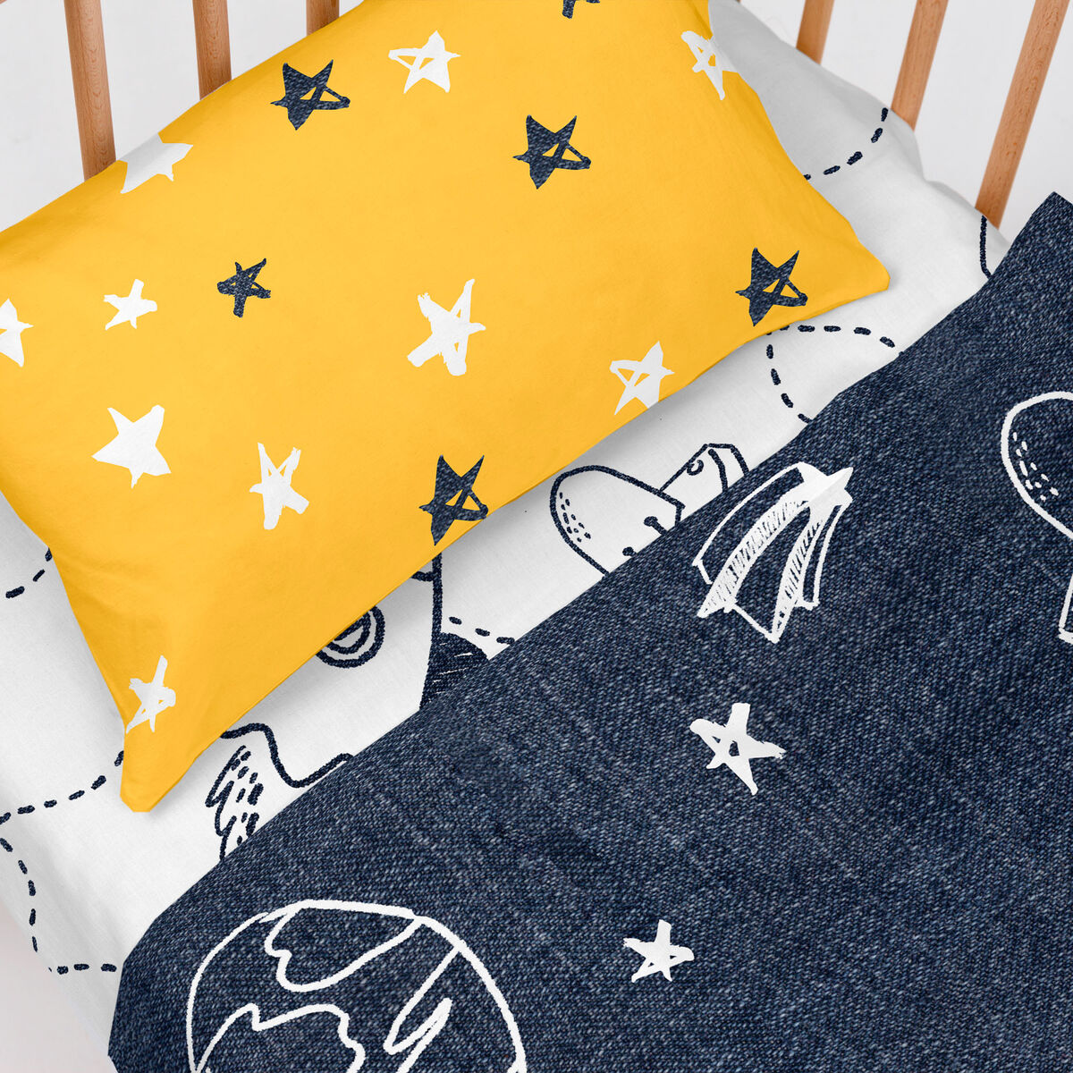 Set di Lenzuola per Culla HappyFriday Mr Fox Starspace Multicolore